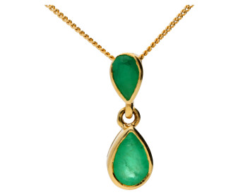 9ct Yellow Gold Emerald Double Drop Pear Shape Pendant 