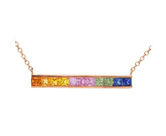 9ct Rose Gold & Rainbow Sapphire Bar Necklace