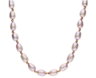 9ct Yellow Gold Pink Rice Pearl Necklace