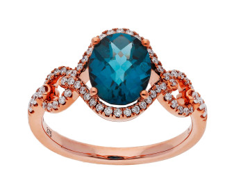 9ct Rose Gold London Blue Topaz & Diamond Fancy Ring