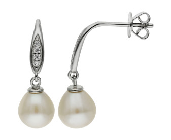 Sterling Silver Pearl & Cubic Zirconia Drop Earrings