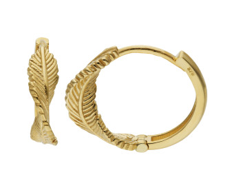 9ct Yellow Gold Twisted Feather Huggie Hoop Earrings