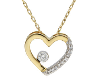 Diamond & 9ct Yellow Gold Heart Pendant Necklace