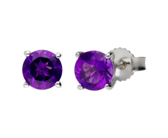 9ct White Gold 5mm Amethyst Solitaire Round Shape Stud Earrings