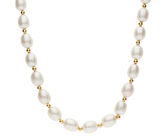 9ct Yellow Gold White Rice Pearl Necklace