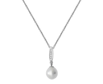 Sterling Silver Pearl & Cubic Zirconia Pendant Necklace 