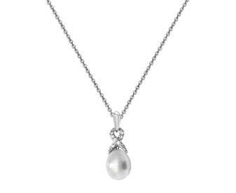 Sterling Silver Pearl & Cubic Zirconia Kiss Pendant