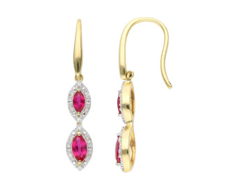 9ct Yellow Gold Ruby & Diamond Marquise Drop Earrings