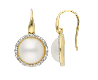 9ct Yellow Gold Mabé Pearl & Diamond Drop Earrings