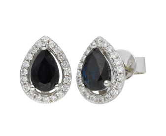 9ct White Gold Sapphire & Diamond Pear Shape Stud Earrings