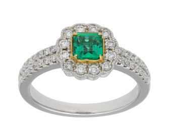 18ct White & Yellow Gold Emerald & Diamond Ring