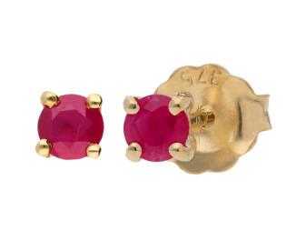 9ct Yellow Gold 3mm Ruby Solitaire Round Shape Stud Earrings