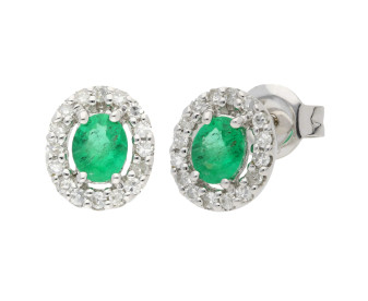 9ct White Gold Emerald & Diamond Earrings
