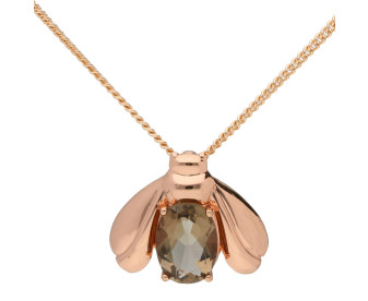 Sterling Silver & Rose Gold Plated Smoky Quartz Bee Pendant