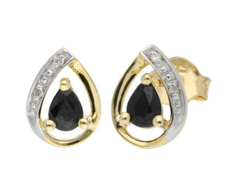 9ct Yellow Gold Sapphire & Diamond Pear Shape Stud Earrings 