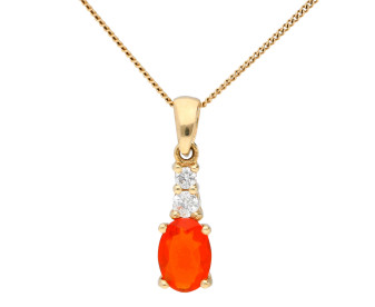 9ct Yellow Gold Fire Opal & Diamond Pendant