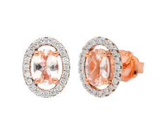 9ct Rose Gold 6mm Morganite & Diamond Cluster Oval Stud Earrings