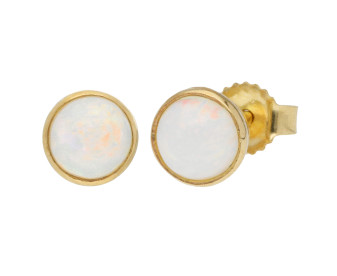 9ct Yellow Gold 5mm Opal Solitaire Round Shape Stud Earrings