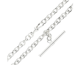 Sterling Silver 5mm Oval Belcher Albert T-Bar Chain Necklace
