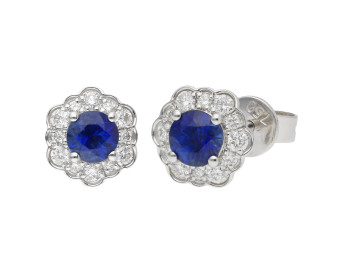 18ct White Gold Sapphire & Diamond Cluster Earrings