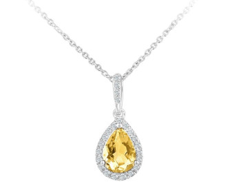 9ct White Gold Citrine & Diamond Pear Shape Cluster Pendant