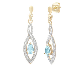 9ct Yellow Gold Sky Blue Topaz & Diamond Earrings