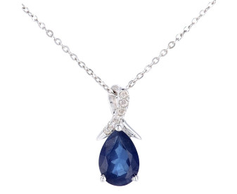 9ct White Gold Sapphire & Diamond Pear Shape Pendant