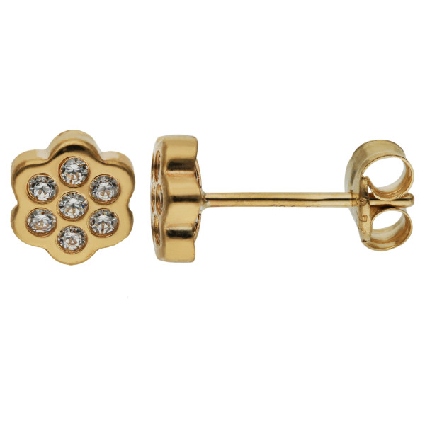 9ct Yellow Gold Cubic Zirconia Flower Stud Earrings