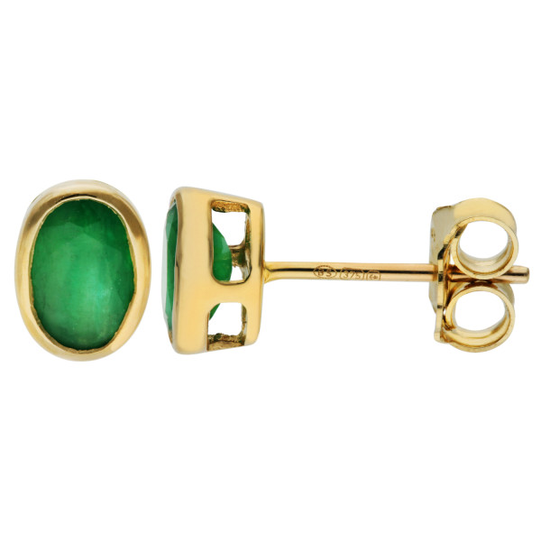 9ct Yellow Gold 6mm Emerald Solitaire Oval Shape Stud Earrings