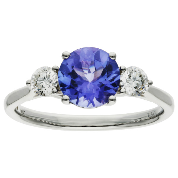 18ct White Gold 1.22ct Tanzanite Three Stone Ring