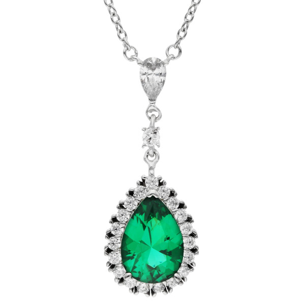 Green Cubic Zirconia Sterling Silver Necklace