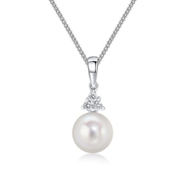 18ct White Gold Diamond & Pearl Pendant