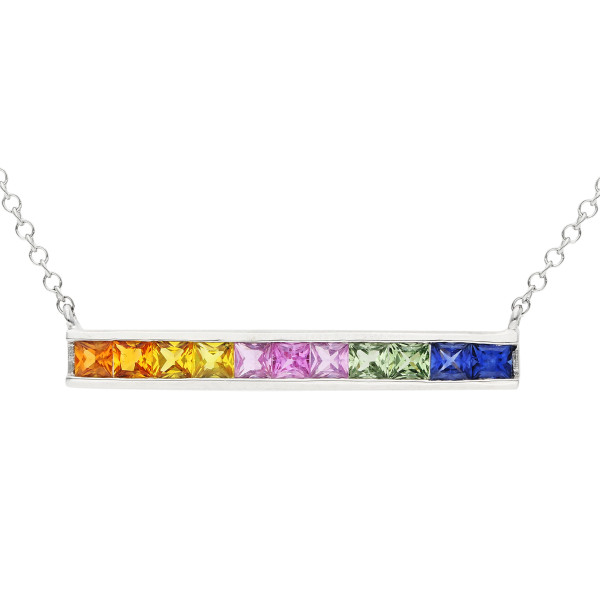 9ct White Gold & Rainbow Sapphire Bar Necklace