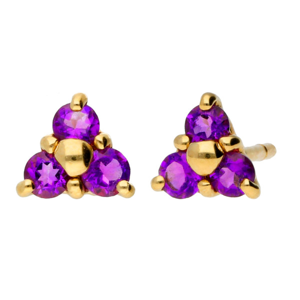 9ct Yellow Gold 0.20ct Amethyst Floral Cluster Earrings