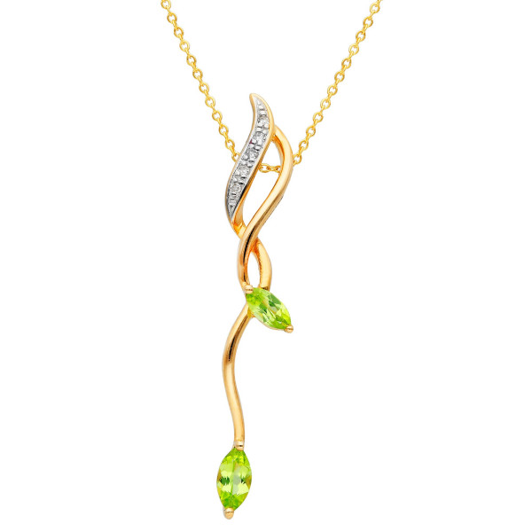 9ct Yellow Gold Peridot & Diamond Marquise Twist Pendant