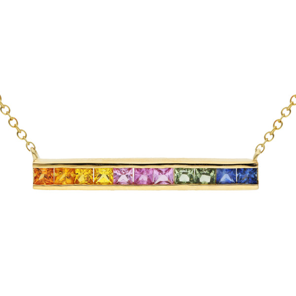 9ct Yellow Gold & Rainbow Sapphire Bar Necklace