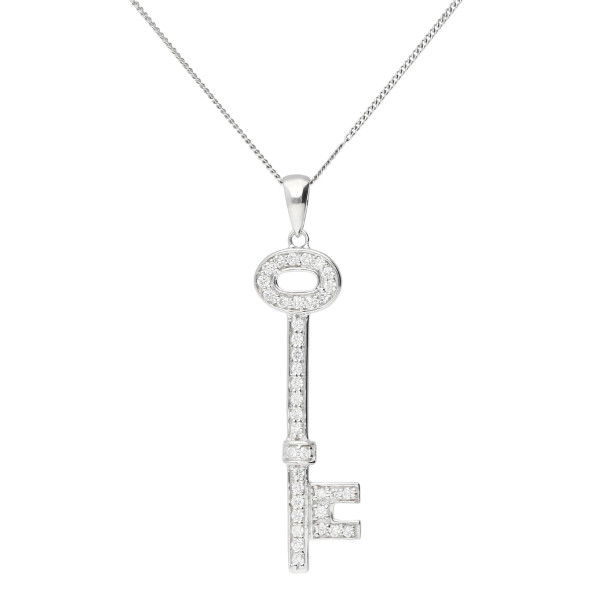 18ct White Gold 0.24ct Diamond Key Pendant