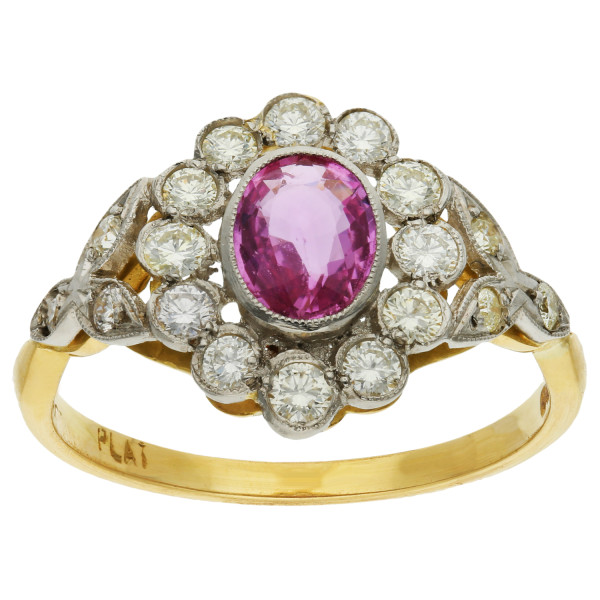 18ct Yellow Gold Pink Sapphire & Diamond Ring