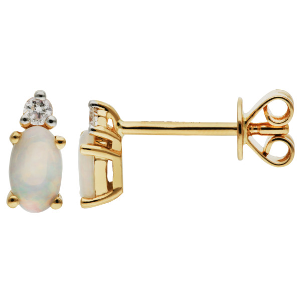 18ct Yellow Gold 0.31ct Opal & 0.04ct Diamond Stud Earrings
