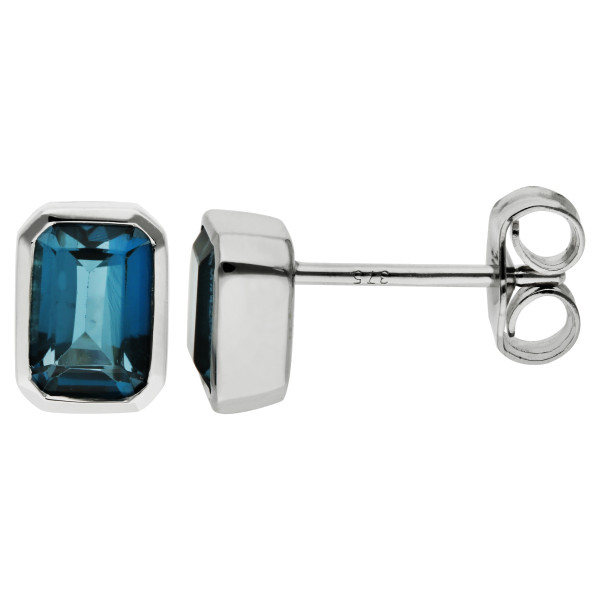 9ct White Gold London Blue Topaz Octagonal Solitaire Stud Earrings