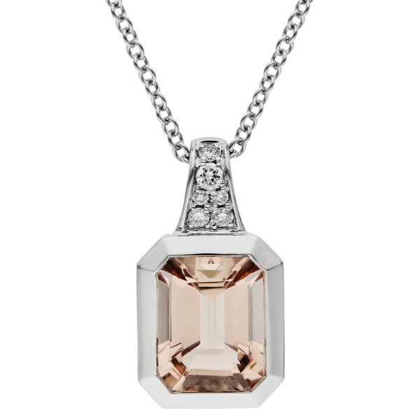 18ct White Gold Diamond & 2.12ct Morganite Pendant