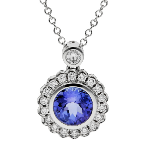 18ct White Gold Diamond & 1.47ct Tanzanite Pendant