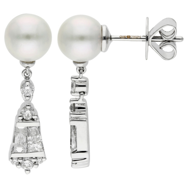 18ct White Gold Diamond & Pearl Earrings