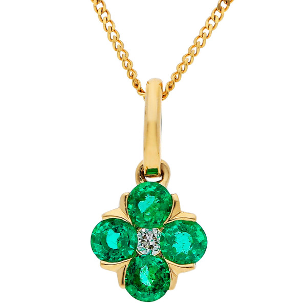 18ct Yellow Gold Emerald & Diamond Posy Necklace