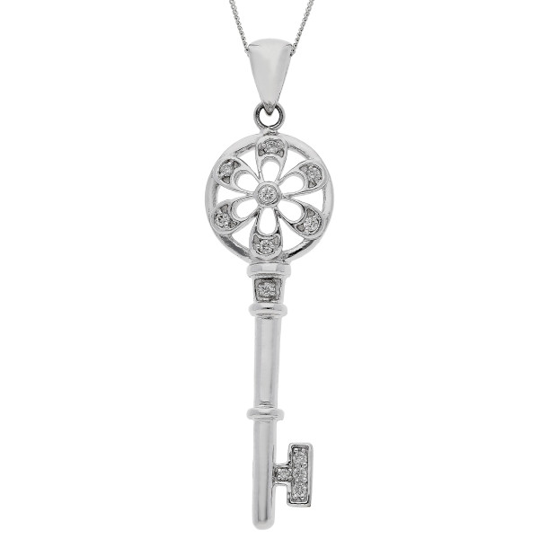 9ct White Gold & Diamond Key Pendant