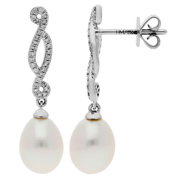 18ct White gold Pearl & Diamond Fancy Drop Earrings