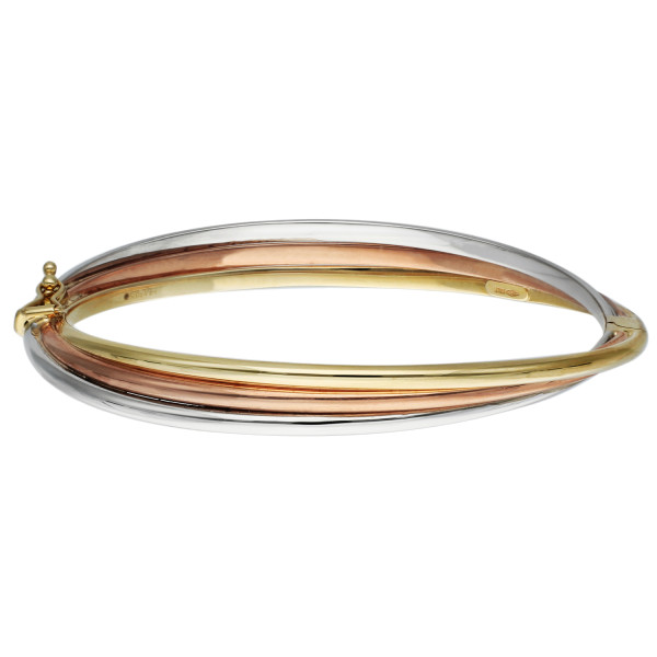 9ct Yellow, Rose & White Gold Russian Style Hinged Bangle