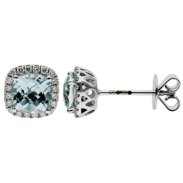 9ct White Gold Aquamarine & Diamond Stud Earrings