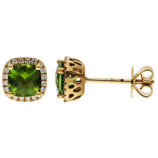 9ct Yellow Gold Green Tourmaline & Diamond Stud Earrings