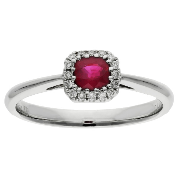 18ct White Gold 0.35ct Ruby Halo Ring